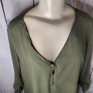 Tacera Olive Green Blouse With a Zipper style look